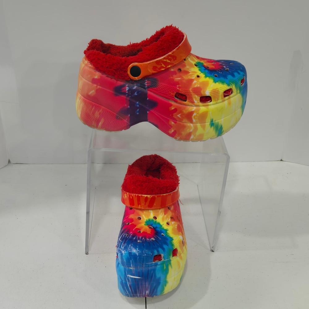 Cape Robbin BM7017 Gardener Tie Dye Platform Clogs Red Faux Fur Lined 9M